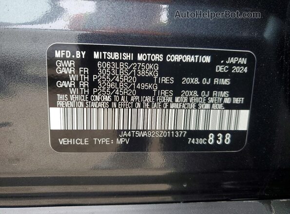 JA4T5WA92SZ011377 2025 MITSUBISHI OUTLANDER Gray 360 interior view