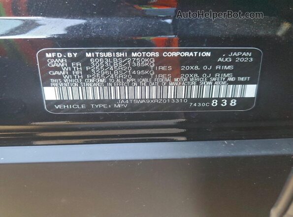 JA4T5WA9XRZ013310 2024 MITSUBISHI OUTLANDER Black Widok naklejki z numerem VIN