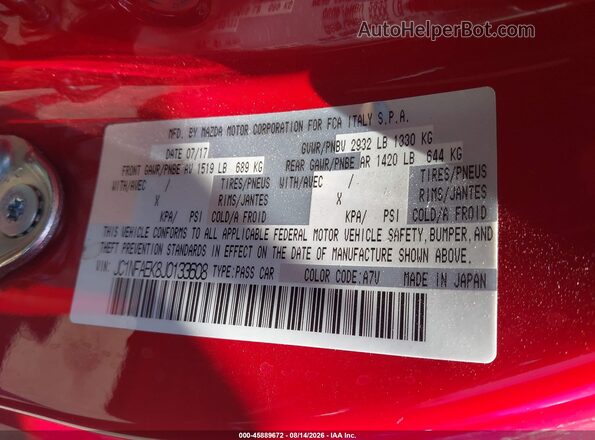 JC1NFAEK8J0133608 2018 FIAT 124 SPIDER Red Widok komory silnika