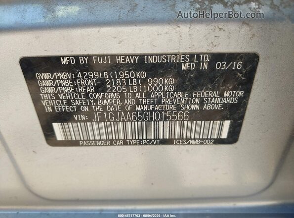 JF1GJAA65GH015566 2016 SUBARU IMPREZA Silver Widok komory silnika