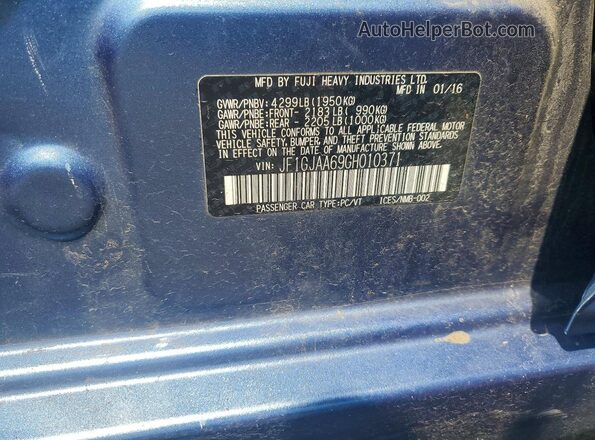 JF1GJAA69GH010371 2016 SUBARU IMPREZA Синий Вид наклейки с VIN-кодом