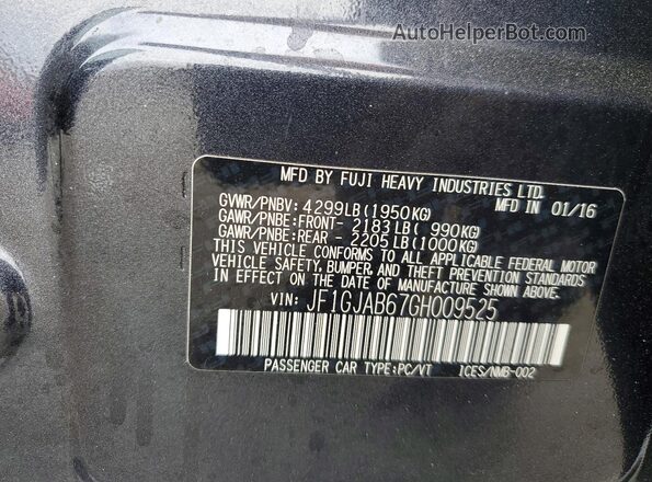 JF1GJAB67GH009525 2016 SUBARU IMPREZA Black VIN კოდის სტიკერის ხედი