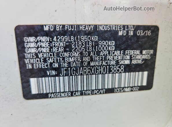 JF1GJAB6XGH013858 2016 SUBARU IMPREZA Белый Вид подкапотного пространства