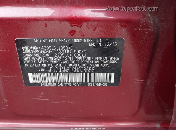JF1GJAN61GH008558 2016 SUBARU IMPREZA Red Engine compartment view