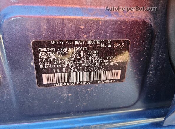 JF1GPAA63G8200522 2016 SUBARU IMPREZA Blue Вид наклейки з VIN-кодом