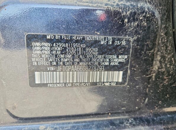 JF1GPAA66G8278793 2016 SUBARU IMPREZA Gray Vista del compartimento del motor