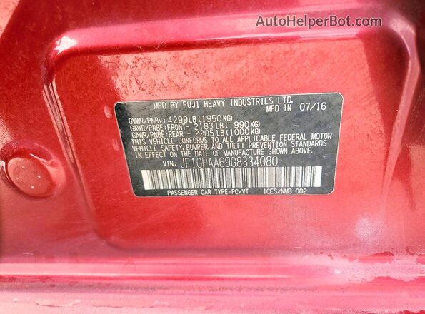 JF1GPAA69G8334080 2016 SUBARU IMPREZA Red Շարժիչի բաժամունքի տեսք