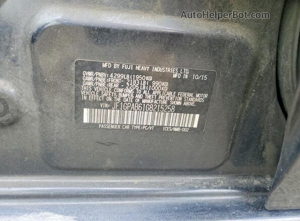JF1GPAB61G8215258 2016 SUBARU IMPREZA Gray ძრავის განყოფილების ხედი