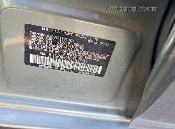 JF1GPAB64GH320585 2016 SUBARU IMPREZA Green Շարժիչի բաժամունքի տեսք
