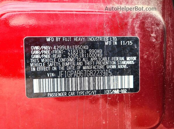 JF1GPAB67G8223915 2016 SUBARU IMPREZA Red Вид підкапотного простору