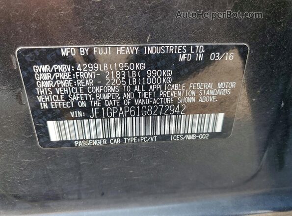 JF1GPAP61G8272942 2016 SUBARU IMPREZA Серый Панорамный вид салона 360°