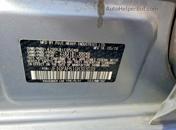 JF1GPAP61GH303039 2016 SUBARU IMPREZA Silver Engine compartment view