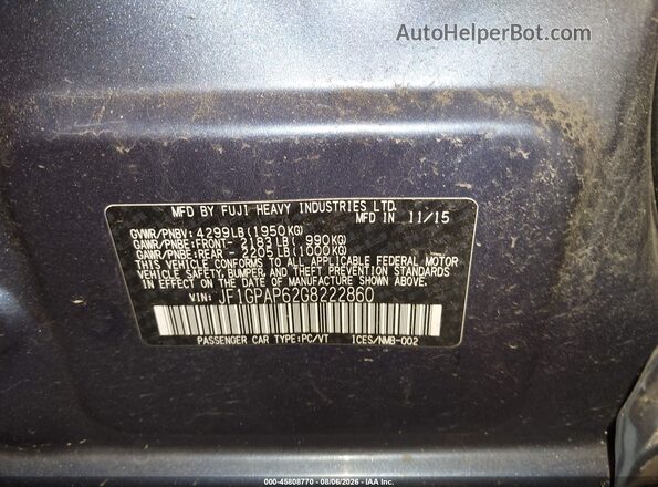 JF1GPAP62G8222860 2016 SUBARU IMPREZA Blue Engine compartment view