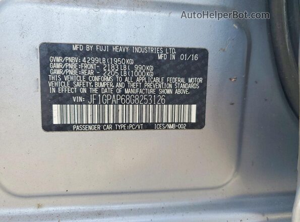 JF1GPAP68G8253126 2016 SUBARU IMPREZA Silver Вид підкапотного простору