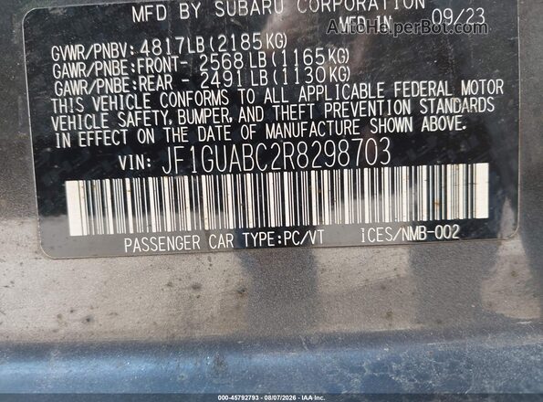 JF1GUABC2R8298703 2024 SUBARU IMPREZA Gray Widok komory silnika