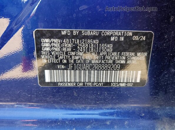 JF1GUABC2R8889209 2024 SUBARU IMPREZA Blue VIN կոդի պիտակի տեսք