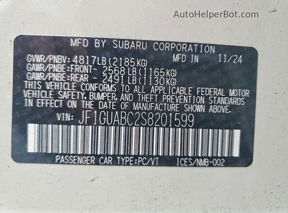 JF1GUABC2S8201599 2025 SUBARU IMPREZA Белый Вид подкапотного пространства