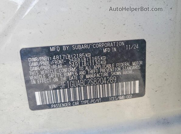 JF1GUABC2S8204289 2025 SUBARU IMPREZA White ძრავის განყოფილების ხედი