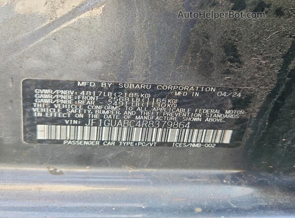JF1GUABC4R8379864 2024 SUBARU IMPREZA Gray Շարժիչի բաժամունքի տեսք