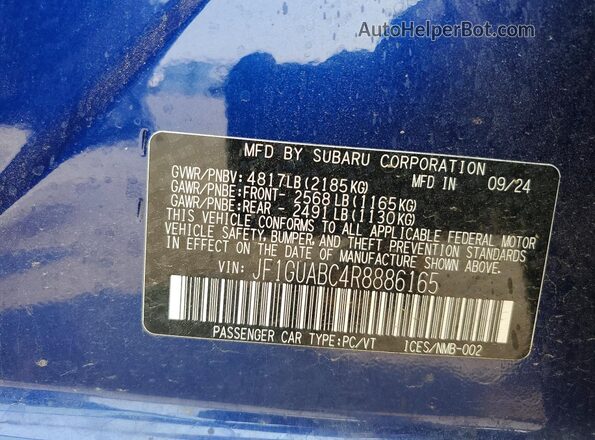 JF1GUABC4R8886165 2024 SUBARU IMPREZA Blue ძრავის განყოფილების ხედი