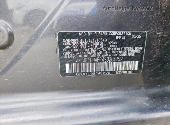JF1GUABC4S8284792 2025 SUBARU IMPREZA Gray VIN კოდის სტიკერის ხედი