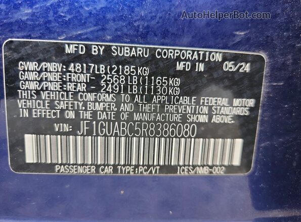 JF1GUABC5R8386080 2024 SUBARU IMPREZA Blue Շարժիչի բաժամունքի տեսք
