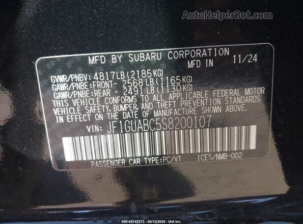 JF1GUABC5S8200107 2025 SUBARU IMPREZA Black Widok komory silnika