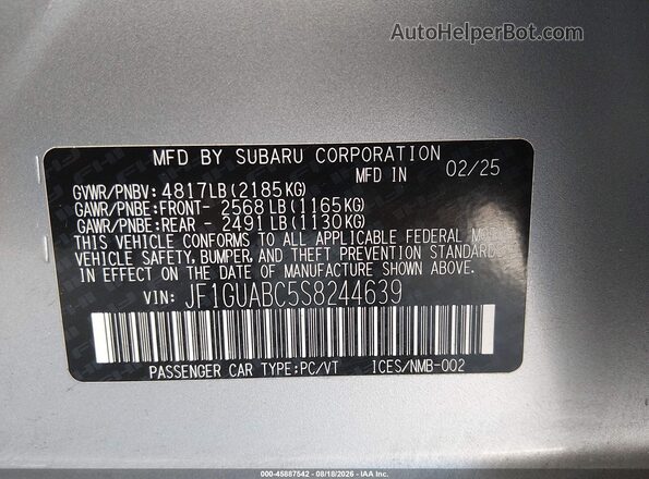 JF1GUABC5S8244639 2025 SUBARU IMPREZA Серебряный Вид подкапотного пространства