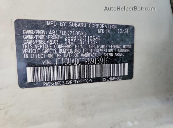 JF1GUABC6R8913916 2024 SUBARU IMPREZA White Vista de la etiqueta del VIN