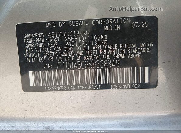 JF1GUABC6S8338349 2025 SUBARU IMPREZA Silver Engine compartment view