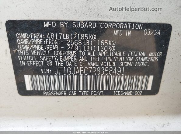 JF1GUABC7R8358491 2024 SUBARU IMPREZA White Engine compartment view
