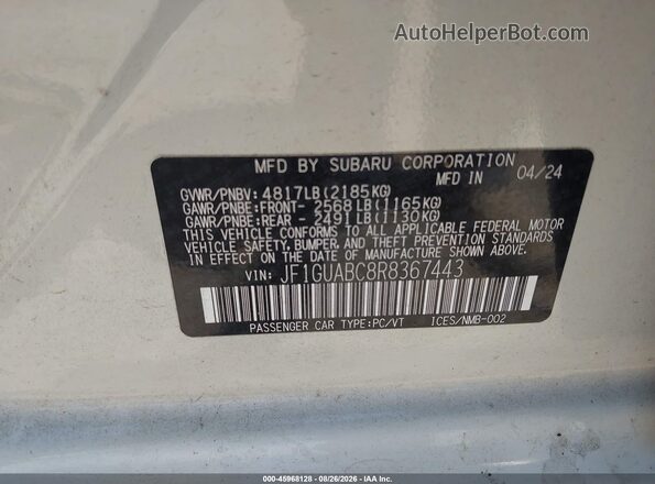 JF1GUABC8R8367443 2024 SUBARU IMPREZA White Widok komory silnika