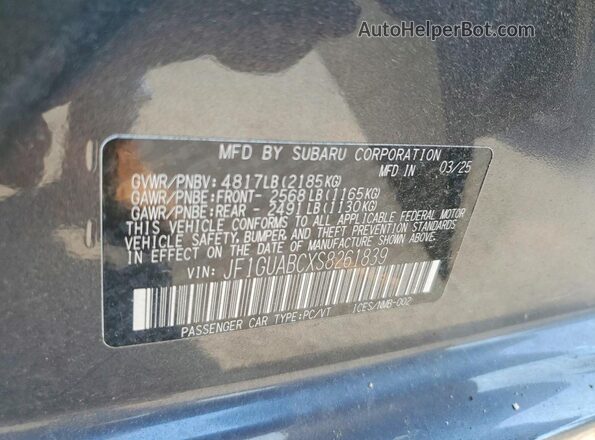 JF1GUABCXS8261839 2025 SUBARU IMPREZA Charcoal VIN sticker view