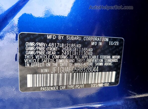 JF1GUAFC5R8328044 2024 SUBARU IMPREZA Синий Вид наклейки с VIN-кодом