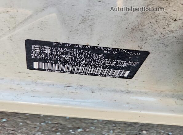JF1GUAFC6R8908337 2024 SUBARU IMPREZA Белый Вид наклейки с VIN-кодом