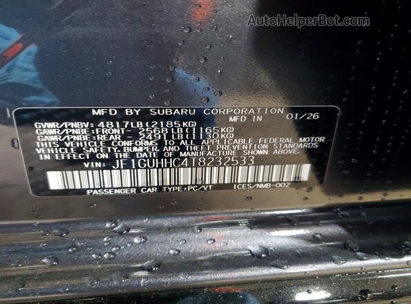 JF1GUHHC4T8232533 2026 SUBARU IMPREZA Charcoal Շարժիչի բաժամունքի տեսք