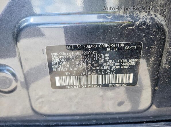 JF1VA1A6XL9822872 2020 SUBARU WRX Gray ძრავის განყოფილების ხედი