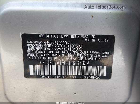 JF1VA1B61H9833829 2017 SUBARU WRX Silver Engine compartment view