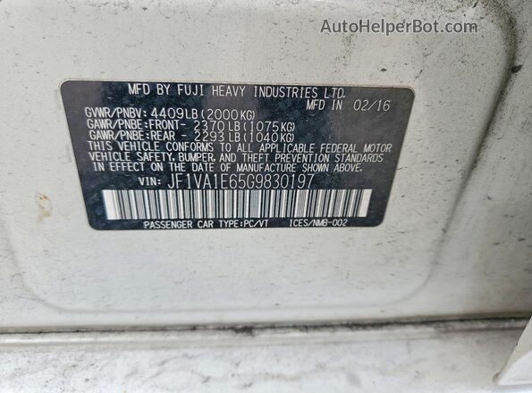 JF1VA1E65G9830197 2016 SUBARU WRX Белый Вид подкапотного пространства