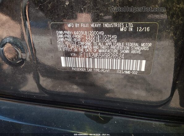 JF1VA2M65H9828524 2017 SUBARU WRX STI Black Շարժիչի բաժամունքի տեսք