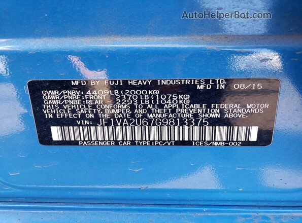 JF1VA2U67G9813375 2016 SUBARU WRX Blue ძრავის განყოფილების ხედი