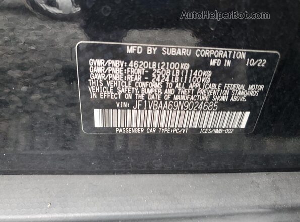 JF1VBAA69N9024685 2022 SUBARU WRX Black Engine compartment view