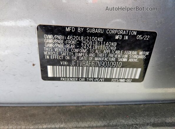 JF1VBAF67N9010910 2022 SUBARU WRX Two Tone Engine compartment view
