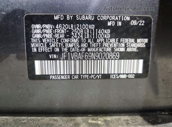 JF1VBAF69N9020869 2022 SUBARU WRX Gray Engine compartment view