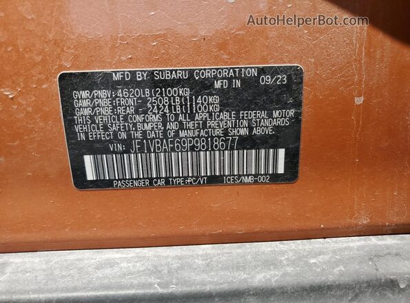 JF1VBAF69P9818677 2023 SUBARU WRX Orange Engine compartment view