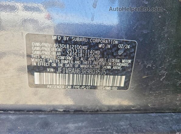 JF1VBAH63R9803575 2024 SUBARU WRX Gray Widok komory silnika