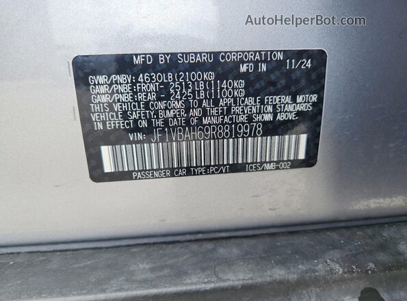 JF1VBAH69R8819978 2024 SUBARU WRX Silver Vista del compartimento del motor