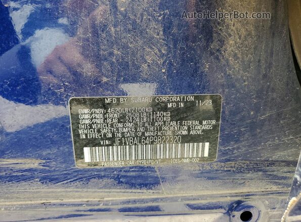 JF1VBAL64P9822320 2023 SUBARU WRX Blue Շարժիչի բաժամունքի տեսք