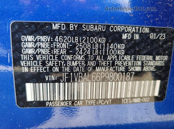 JF1VBAL66P9800187 2023 SUBARU WRX Blue Widok komory silnika