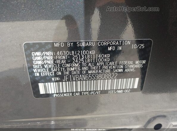 JF1VBAN65S9808822 2025 SUBARU WRX Gray ძრავის განყოფილების ხედი
